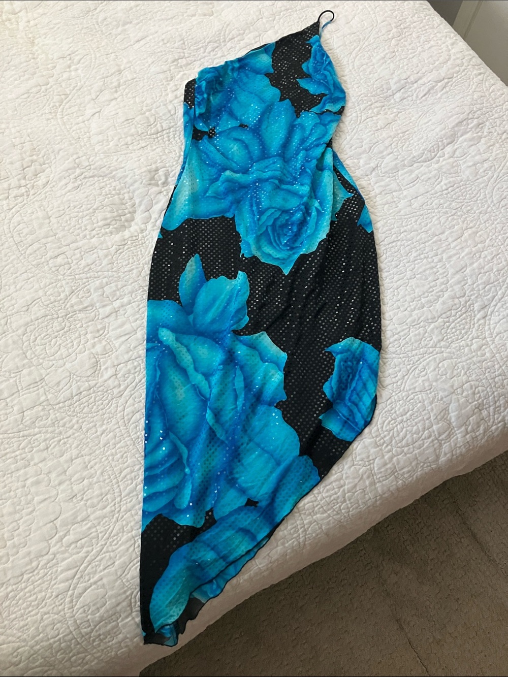 Cache Blue Floral/ black Asymmetrical Women's dress